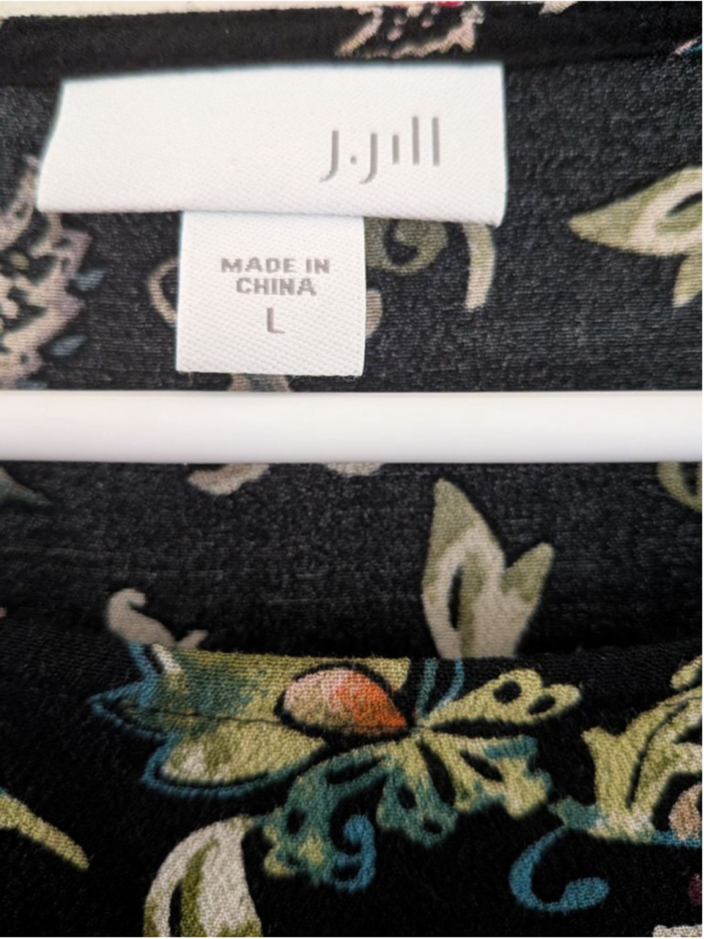 Women's J.Jill Tunic Top L Black Multicolor Floral Long Sleeve - Picture 5 of 6